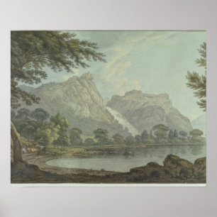 Lodore Rocks - fall & cottage distance (pen & ink Poster