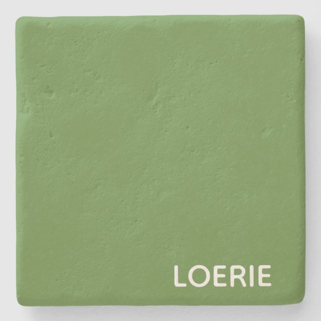 Loerie green colour name stone coaster (Front)