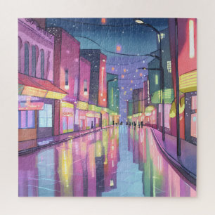 Lofi City Night Lights   Colourful Watercolor Jigsaw Puzzle