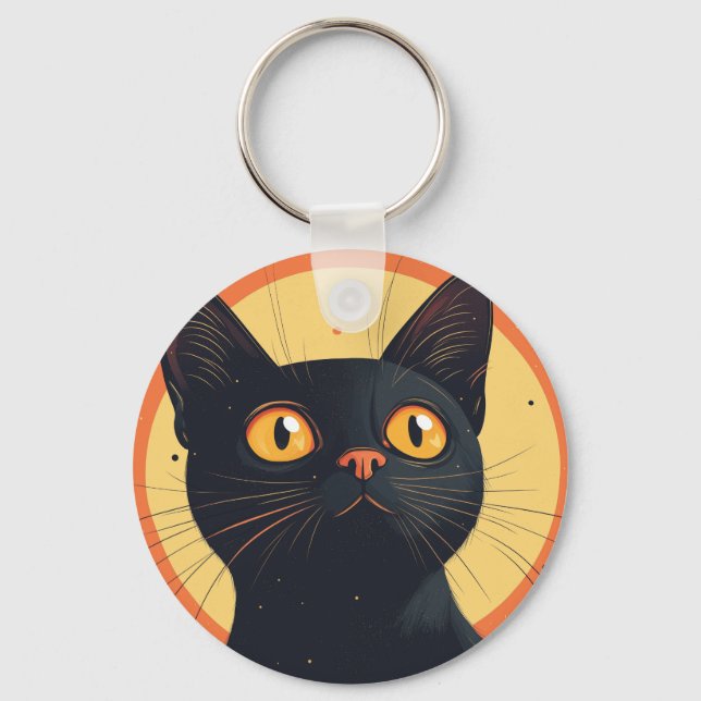Lofi Style Black Cat Keychain (Front)