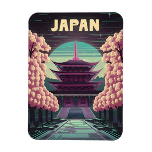 LoFi Vaporwave Retro 80s Japanese Temple Sakura Magnet