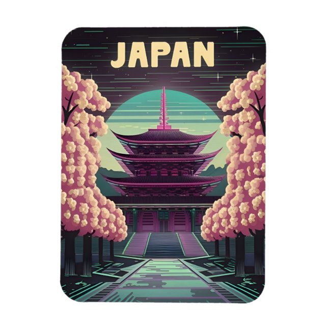 LoFi Vaporwave Retro 80s Japanese Temple Sakura Magnet (Vertical)