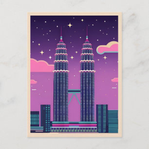 LoFi Vaporwave Retro 80s Petronas Towers Malaysia Postcard