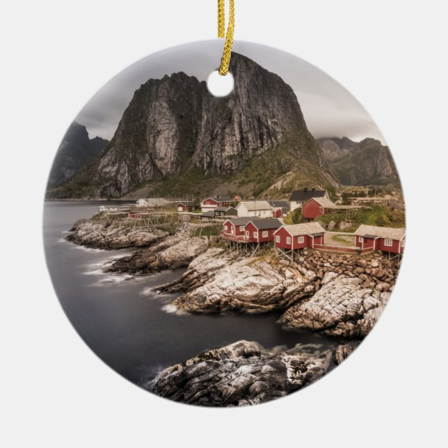Lofoten Fishing Village Hamnoya Ceramic Ornament (Front)