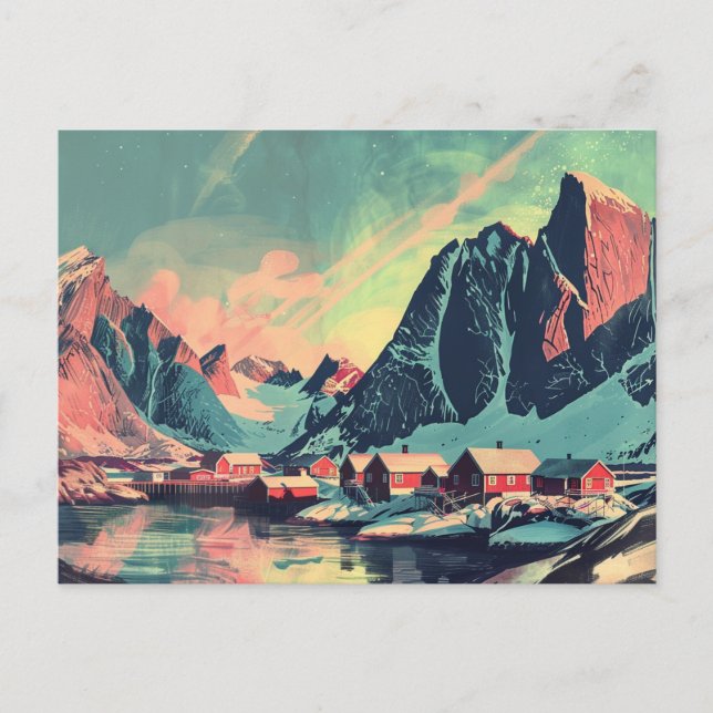 Lofoten Islands, Norway Retro Travel  Postcard (Front)