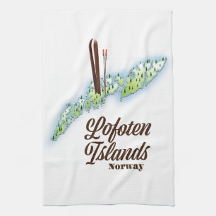 Lofoten islands, Norway ski poster. Kitchen Towel