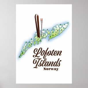 Lofoten islands, Norway ski poster. Poster