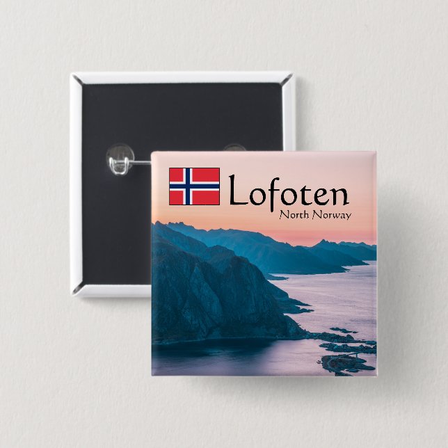 Lofoten Norway Souvenir 2 Inch Square Button (Front & Back)