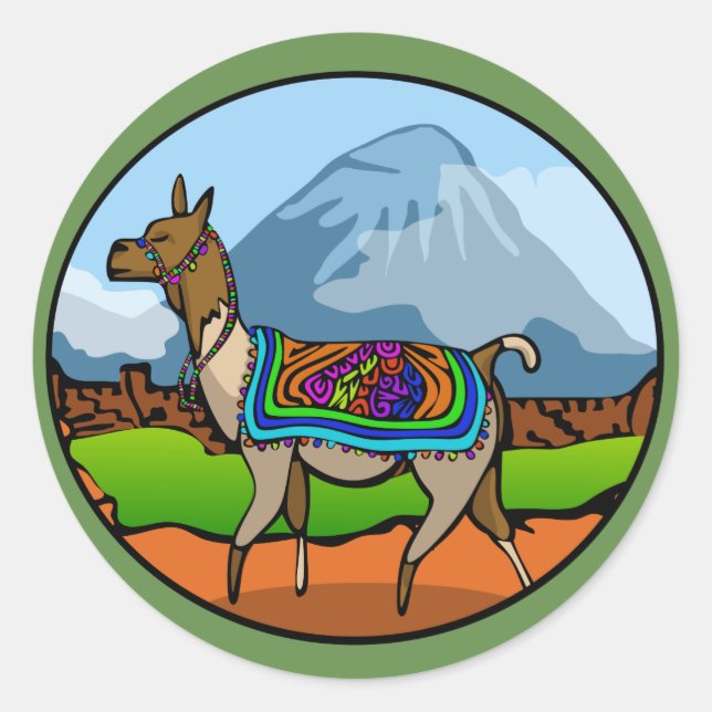 Lofty Llama Round Sticker (Front)