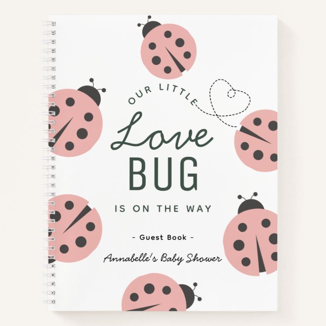 Log Bug rose Ladybug Baby shower livre d'invité (Devant)