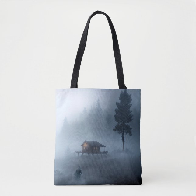 Log Cabin by the Haunted Lake Tote Bag (Front)