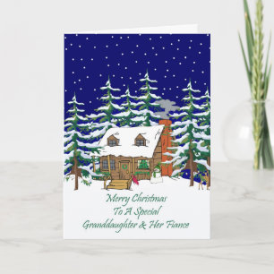 Log Cabin Christmas Granddaughter & Fiance Holiday Card