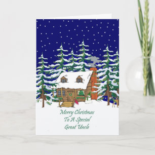 Log Cabin Christmas Great Uncle Holiday Card