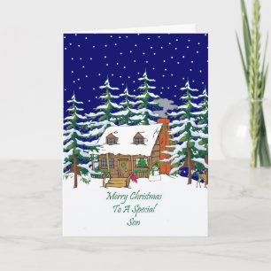 Log Cabin Christmas Son Holiday Card