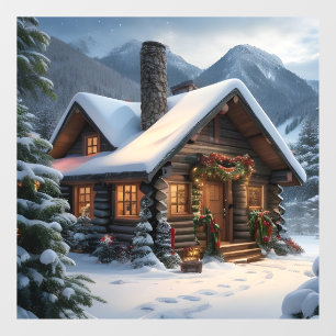 Log Cabin Christmas Window Cling