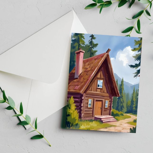 Log Cabin Cottage Mountain Landscape Postcard (Creator Uploaded)