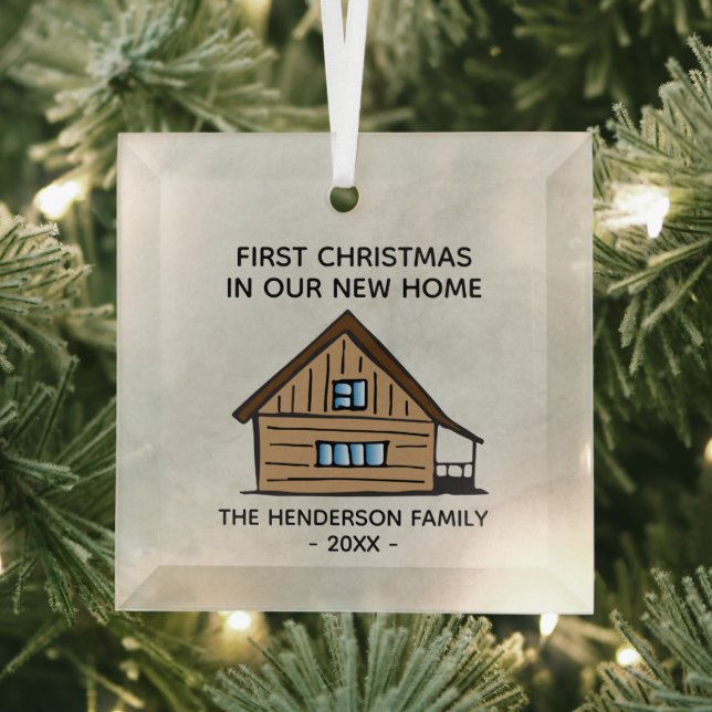 Log Cabin First Christmas In Our New Home Glass Ornament (Insitu)