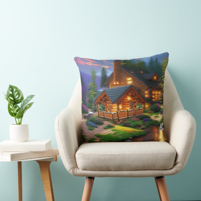 Log Cabin Getaway Throw Pillow (Chair)