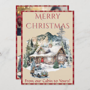 Log Cabin in the Mountains Christmas 1 Photo  Holiday Card