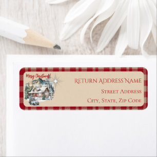 Log Cabin in the Mountains Christmas Address Label