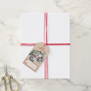 Log Cabin in the Mountains Christmas Gift Tag