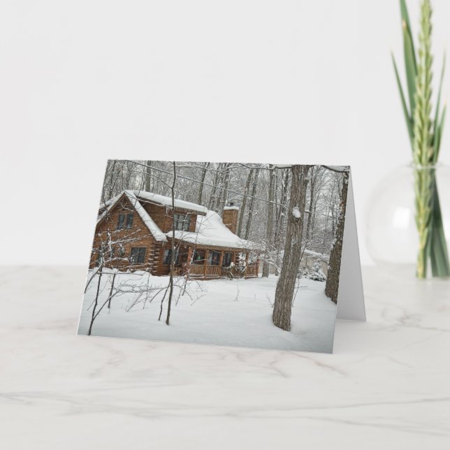 Log Cabin in Winter greeting card (Front)
