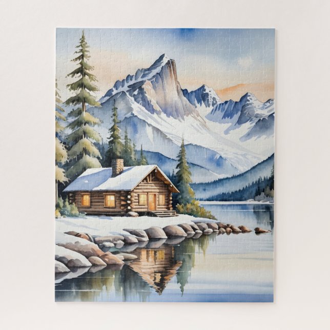 Log cabin in Winter Jigsaw Puzzle (Vertical)