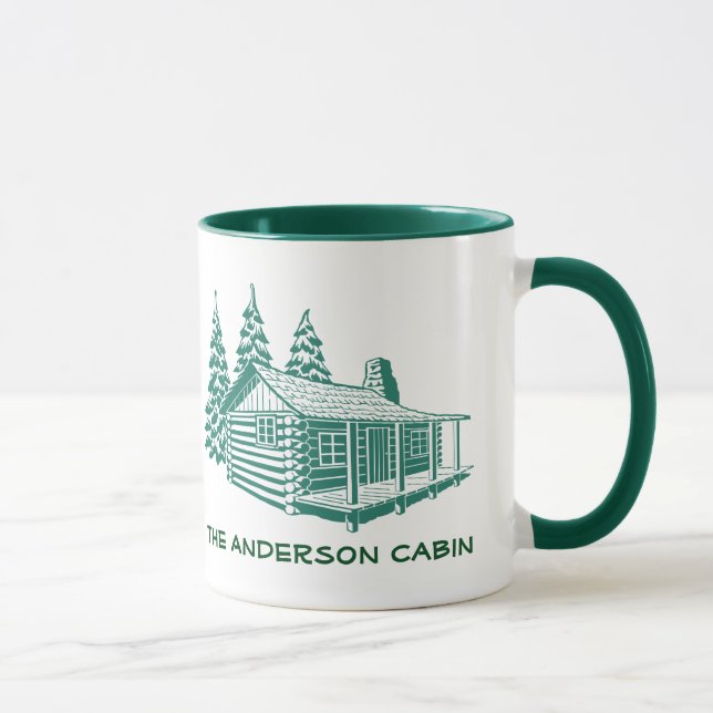 Log Cabin Lake House Woods Custom Text Mug (Right)