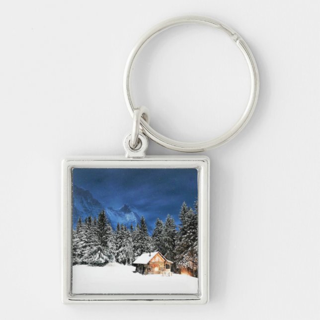 Log Cabin Mountain View Keychain (Front)