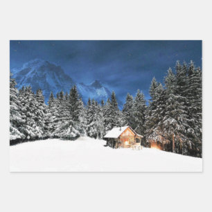 Log Cabin Mountain View Wrapping Paper Sheet