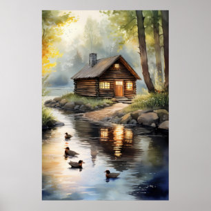Log Cabin on River 2 Poster