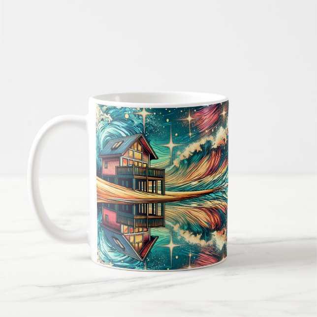 Log Cabin on the Beach Ai Art Coffee Mug (Left)