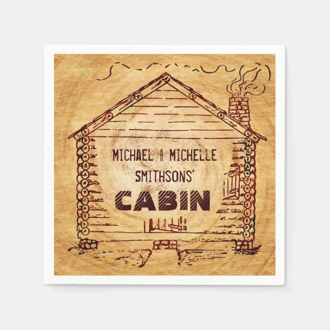 Log Cabin Personalized Faux Wood 2 Napkin (Front)