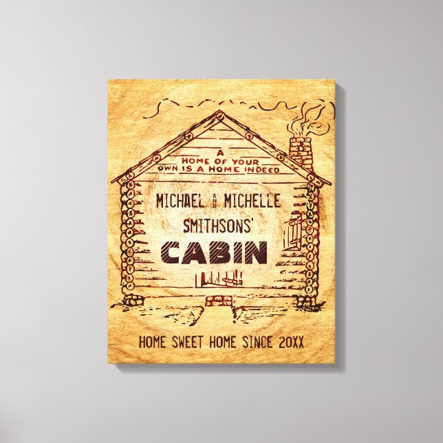 Log Cabin Personalized Faux Wood Canvas Print (Front)