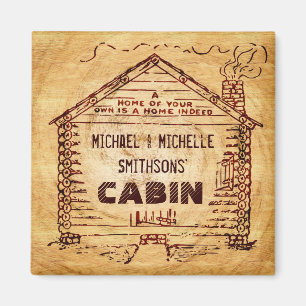 Log Cabin Personalized Faux Wood Magnet