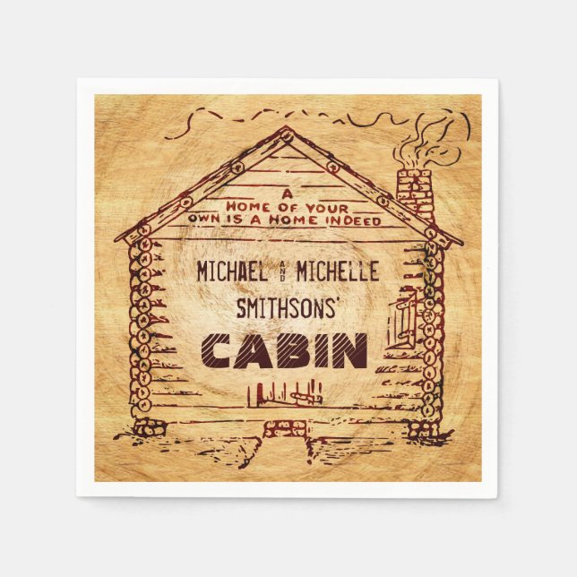 Log Cabin Personalized Faux Wood Napkin (Front)
