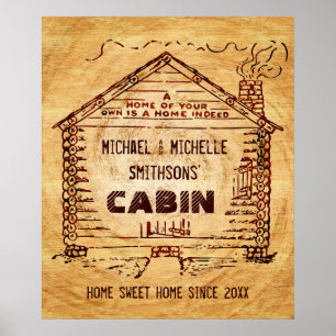 Log Cabin Personalized Faux Wood Poster