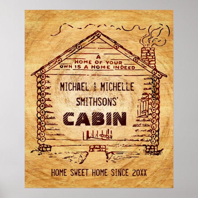 Log Cabin Personalized Faux Wood Poster (Front)