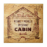 Log Cabin Personalized Faux Wood Tile<br><div class="desc">This rustic, custom cabin design has a swirled, faux wood look that gets lighter in the middle. Inside the old-fashioned cabin drawing - derived from a vintage, early 1900's advertisement - you can add your name. The word "CABIN" can also be changed to "HOME" or another short word. The design...</div>