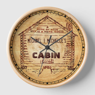 Log Cabin Personalized Faux Wood Wall Clock