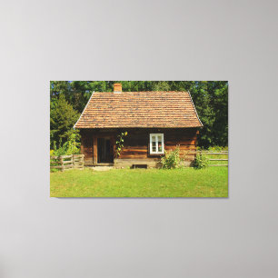 LOG CABIN SERENE LANDSCAPE PHOTO STRETCHED CANVAS