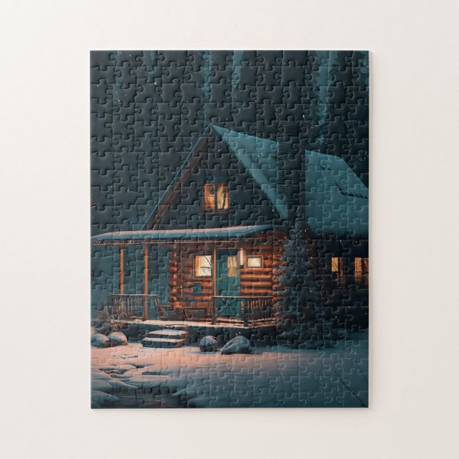 LOG CABIN SNOW WINTER JIGSAW PUZZLE (Vertical)