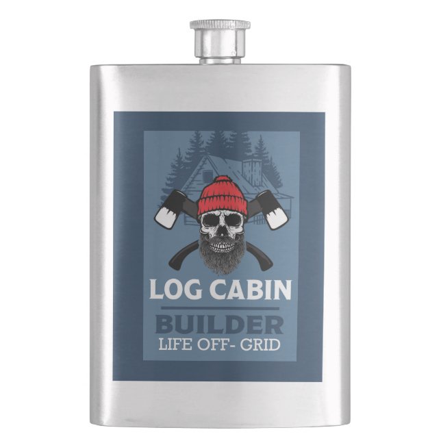 Log Cabin Tiber Frame Builder Hip Flask (Front)