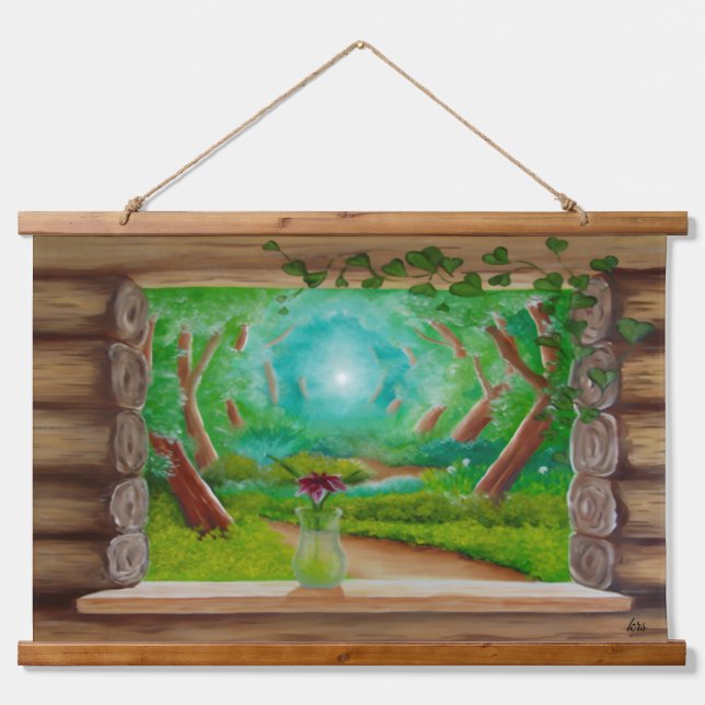 Log Cabin Window Hanging Tapestry (Front)