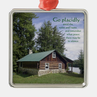 Log Cabin with Poetry Metal Ornament