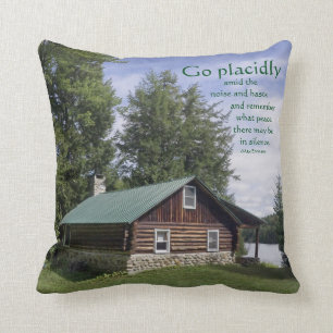 Log Cabin with Poetry Throw Pillow