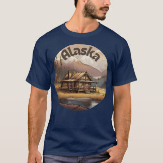 Log cabine dans les montagnes de l'Alaska TShirt