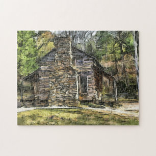 LOG CABINE WATERCOLOR ART jigsaw Puzzle