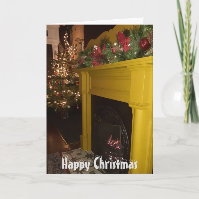 Log fire and Xmas lights, Sheffield. Holiday Card (Front)