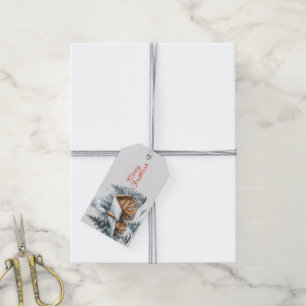 Log House Snow Trees Smoke Chimney Gift Tags